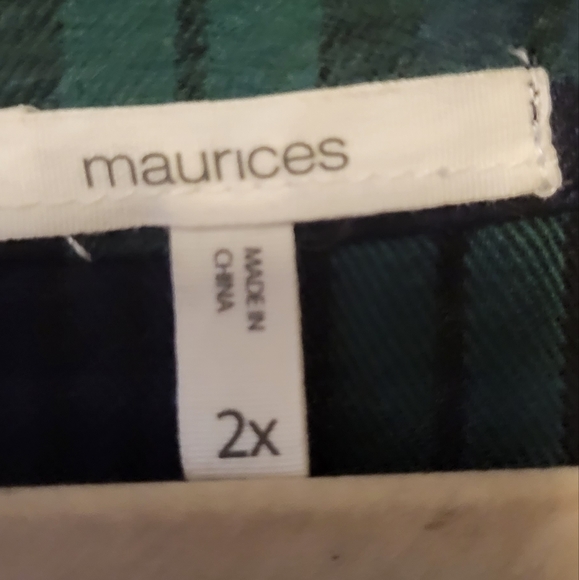 Maurices Babydoll Blue & Green Flannel Button Up Lace Shoulder Top - Picture 2 of 3